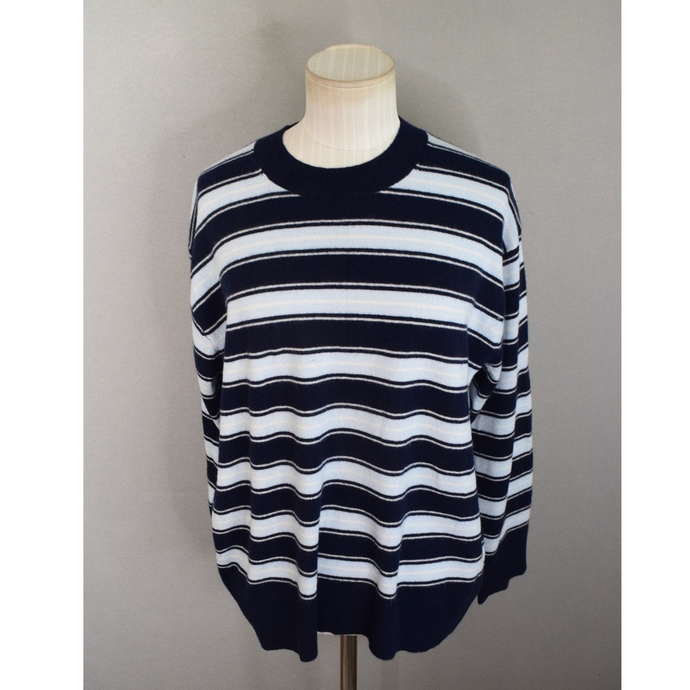 Aritzia Bare Cashmere Sweater XS Navy Blue Striped Crew Neck Relaxed Luxury